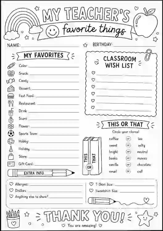 Celebrate Educators with Teacher Favorite Things List Template